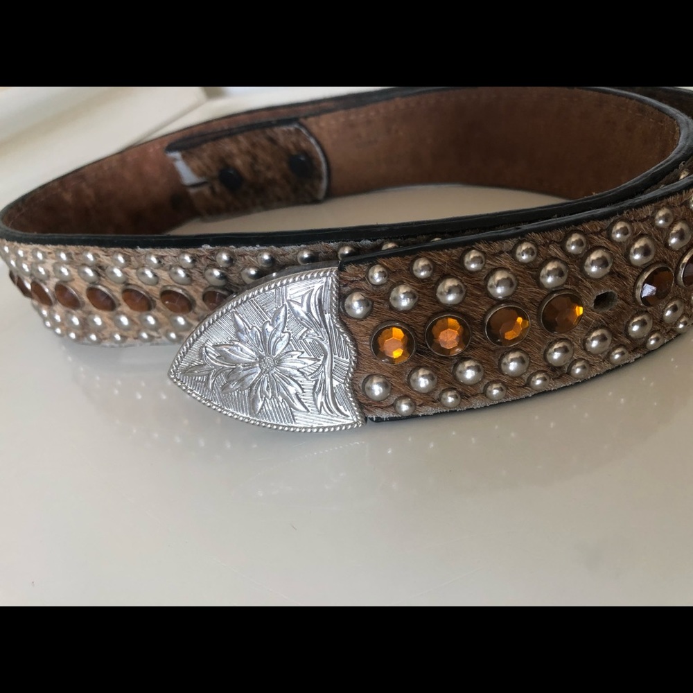 Studded, jeweled leather belt 29-33” no buckle. - Picture 3 of 8